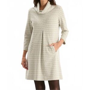 Tyler Boe Houndstooth Sweater Dress Women’s Small Tan Ivory Cowl Neck Pockets